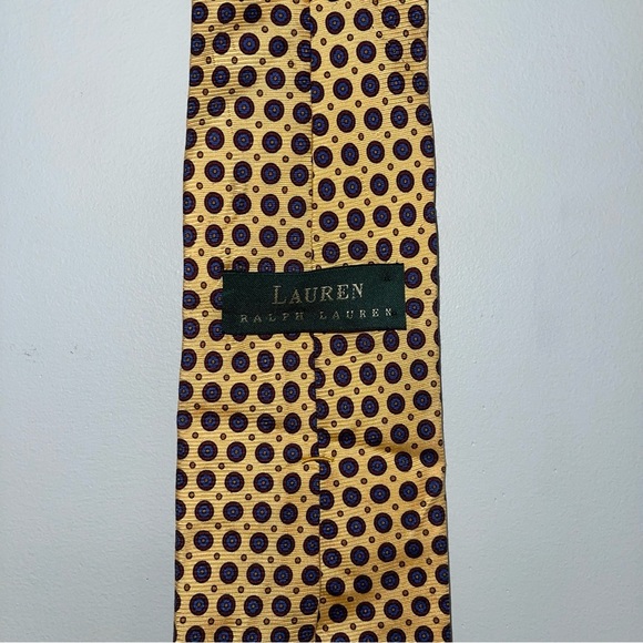 Lauren Ralph Lauren Tie 100% Silk Yellow Circle Patterned Vintage Preppy - Picture 6 of 8